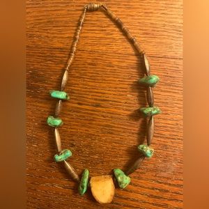 Vintage Sterling Turquoise And Bone Necklace/choker